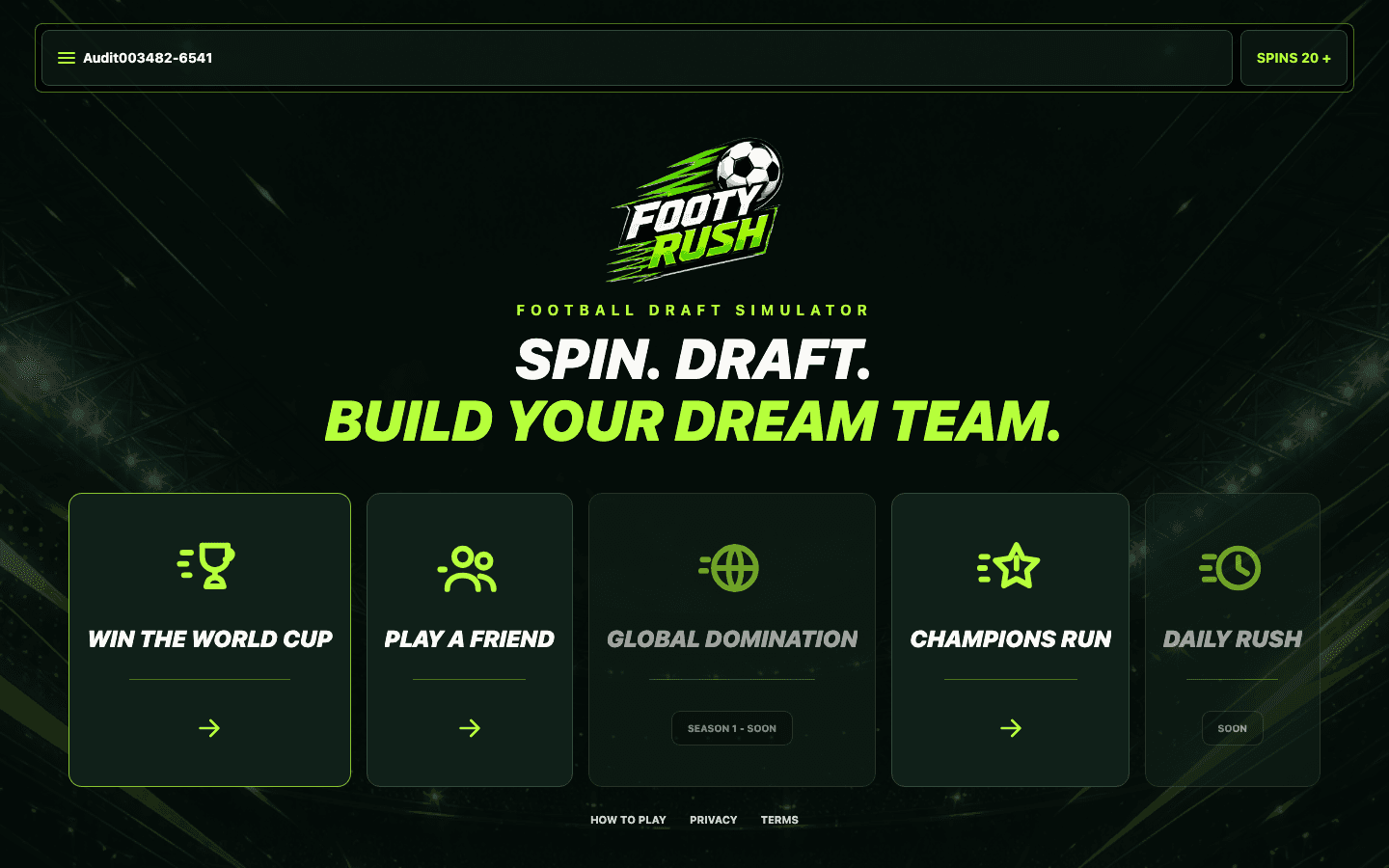 Footy Rush gameplay screen